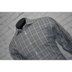 Thomas Dean Shirt Mens Size Large Dress Button Down Gray Blue Plaids